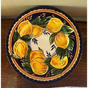 Vintage Z Gallerie Palermo Handpainted Lemon Design 11.25” Dinner Plates